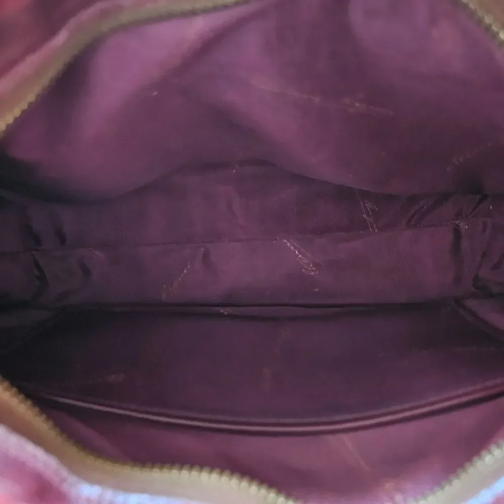Vintage Burgundy Maroon Leather Shoulder Bag Soft Slouchy Zip Top Everyday Purse